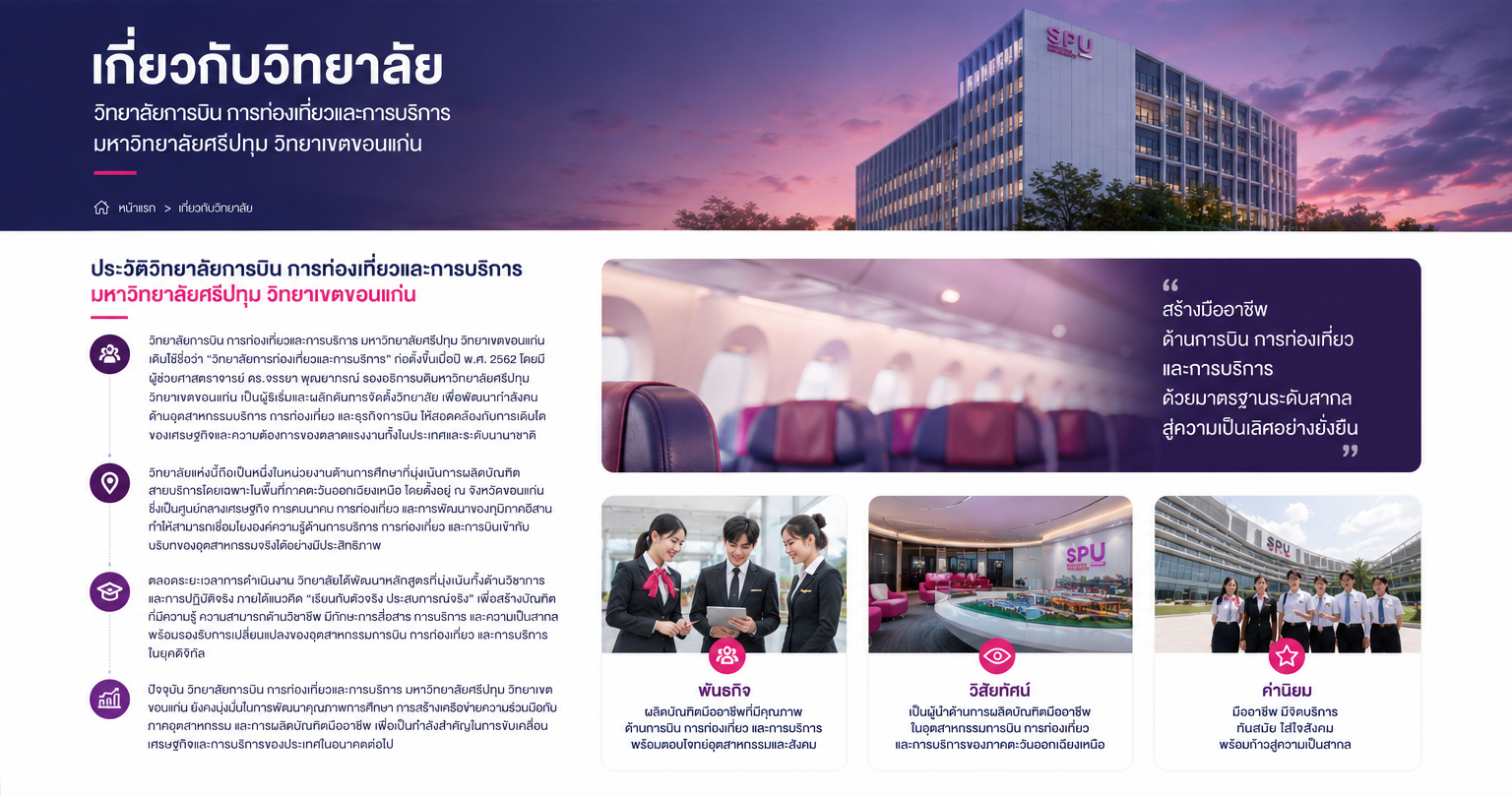 เกี่ยวกับวิทยาลัยการบิน การท่องเที่ยวและการบริการ มหาวิทยาลัยศรีปทุม วิทยาเขตขอนแก่น